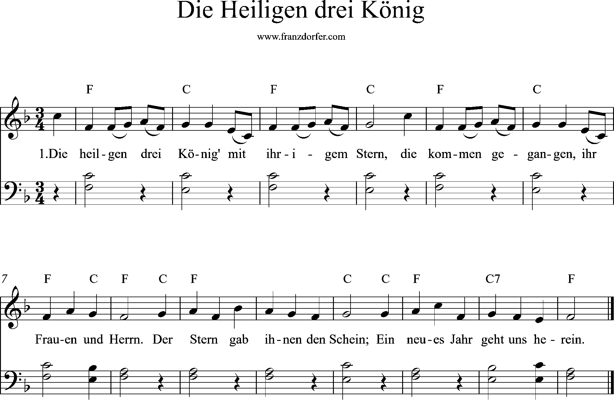 klaviernoten, F-Dur, Die heiligen 3 König